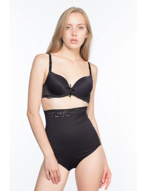 Siyah Mı Emay 2028 Dantelli Yüksek Bel Slip Korse