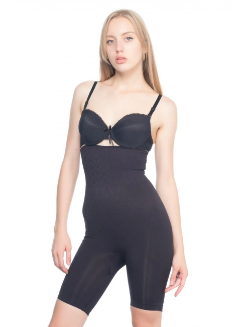 Siyah Mı Emay 2074 Yüksek Bel Desenli Double Uzun Paça Korse