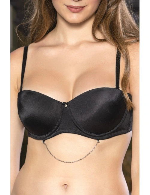 Siyah Zincir Detaylı Askısı Çıkarılabilir Push-up Sütyen, Kadın İç Giyim