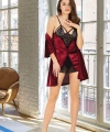 Bordo Kadife Dantelli Sabahlık & Gecelik Takım 2 Li - 1392