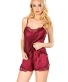 Bordo Saten Babydoll Şortlu Takım - 281