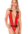 Kırmızı Lcralı Tül Bodysuit - 973
