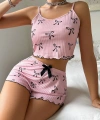 Pembe Fiyonklu Askılı Şortlu Kadın Pijama Takımı, Yumuşak Kumaş, Şık Detaylar,yazlık Kadın Pijama