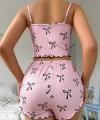 Pembe Fiyonklu Askılı Şortlu Kadın Pijama Takımı, Yumuşak Kumaş, Şık Detaylar,yazlık Kadın Pijama