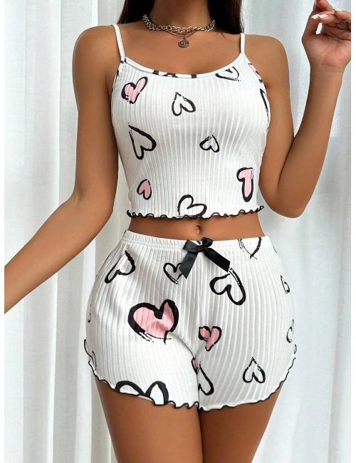 Beyaz Kalp Desen Detaylı 2li Pijama Takımı