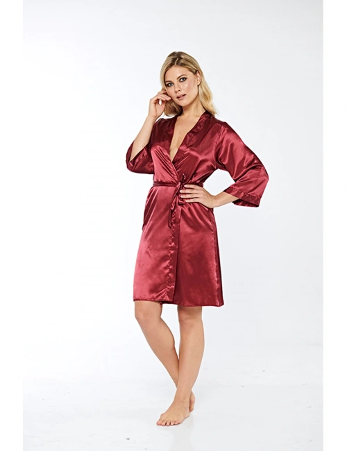 Bordo İpek Saten Sabahlık - 14004