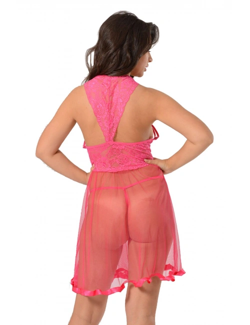 Fuşya Dantel Gecelik - 683