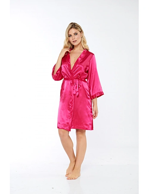 Fuşya İpek Saten Sabahlık - 14007
