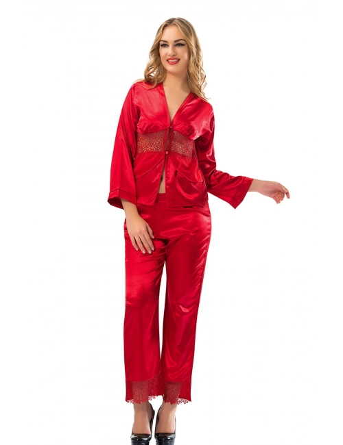 Kırmızı Saten Pijama Takımı - 1601