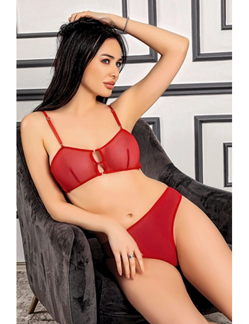 Kırmızı Tül Sütyen Takım - 879