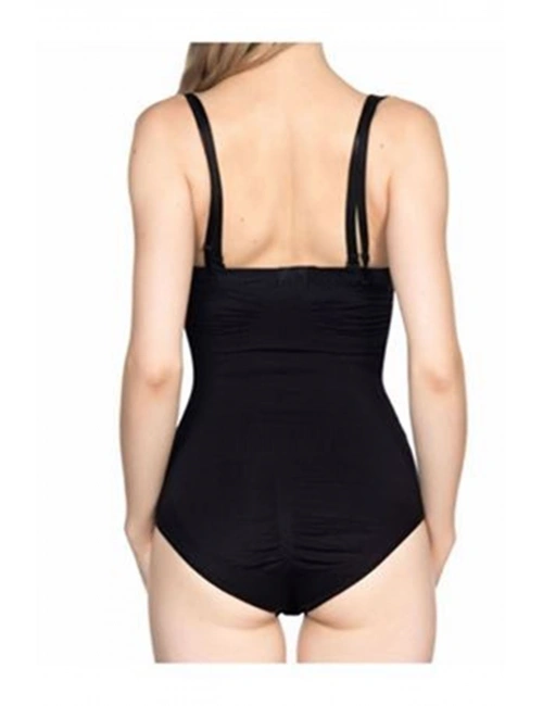 Siyah Açık Göğüs Çıtçıtlı Dikişsiz Korse - 756