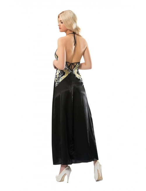 Siyah Dantelli Saten Gecelik - 086