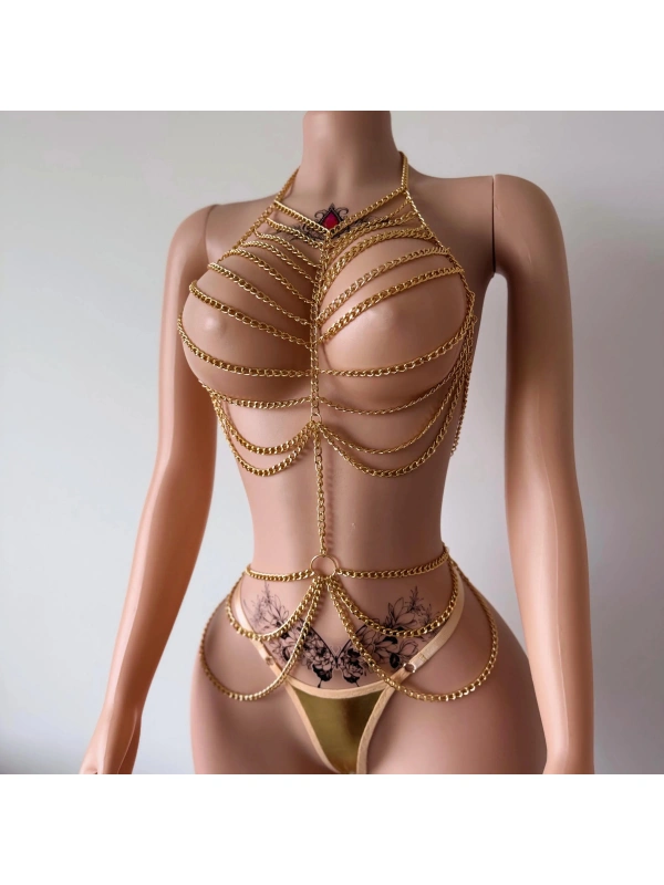 Altın Renk Vücut Zinciri Fantazi Takım