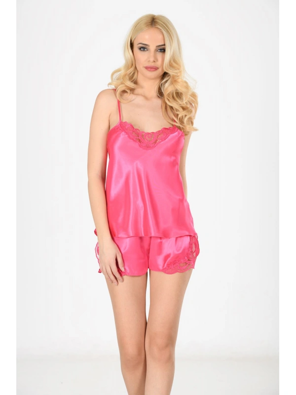 Fuşya Saten Babydoll Şortlu Takım - 279