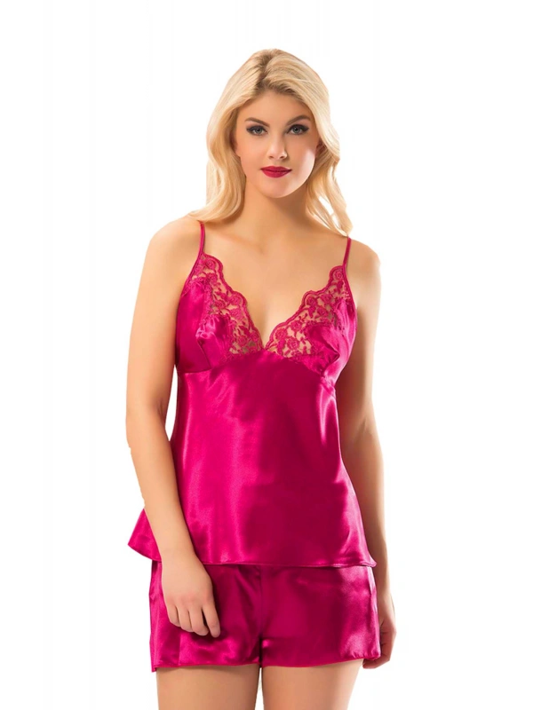 Fuşya Saten Babydoll Şortlu Takım - 297