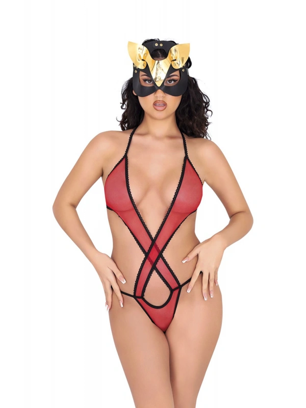 Kırmızı Lcralı Tül Bodysuit - 935