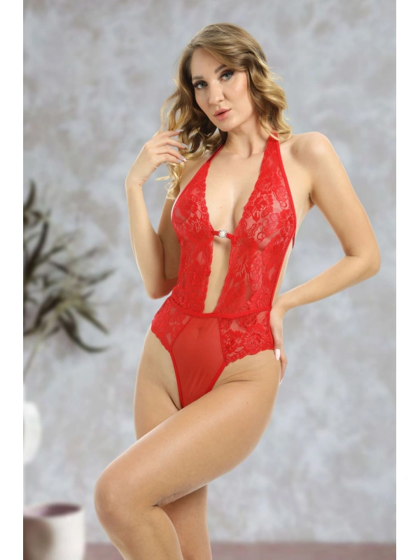 Kırmızı Taşlı Bodysuit - 888
