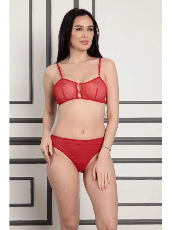 Kırmızı Tül Sütyen Takım - 879