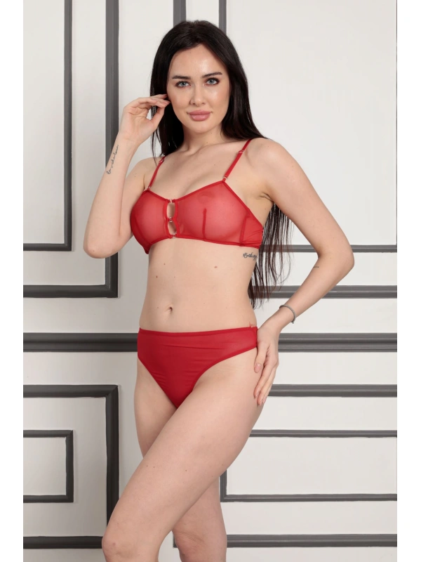 Kırmızı Tül Sütyen Takım - 879