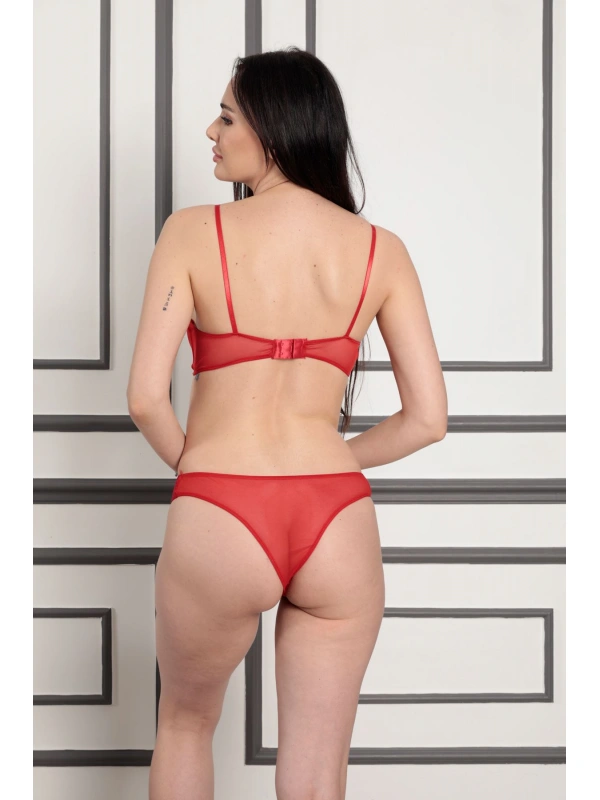 Kırmızı Tül Sütyen Takım - 879