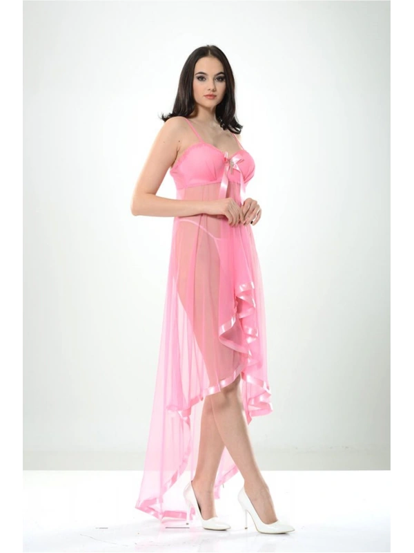 Pembe Petli Tül Şifon Gecelik - 230