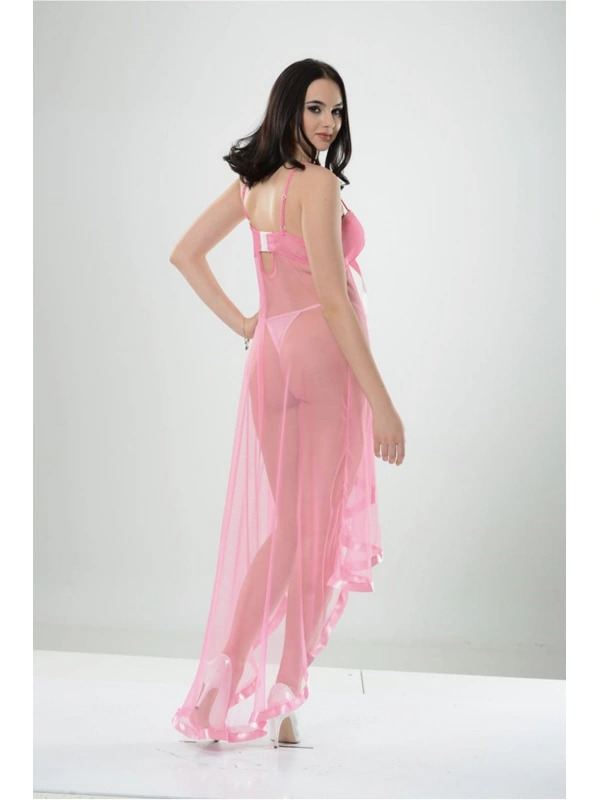 Pembe Petli Tül Şifon Gecelik - 230