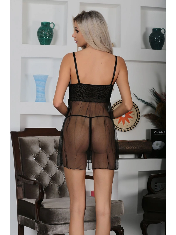 Siyah Şifon Gecelik - 658