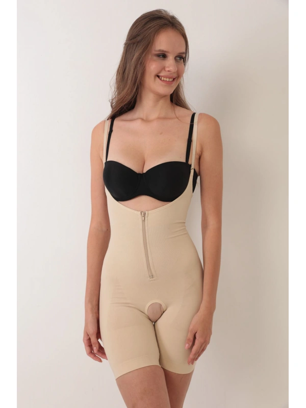 Ten İp Askılı Ağ Kısmı Açık Fermuarlı Tam Boy Kadın Korse