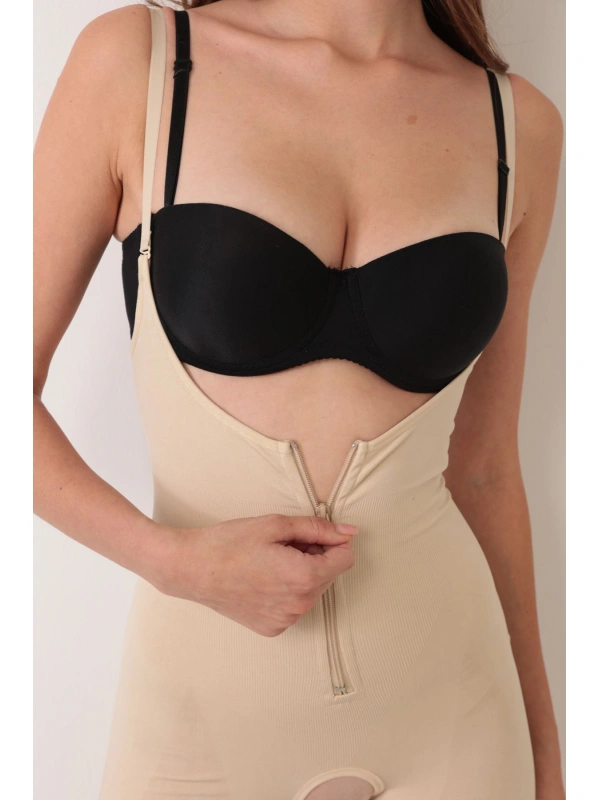 Ten İp Askılı Ağ Kısmı Açık Fermuarlı Tam Boy Kadın Korse