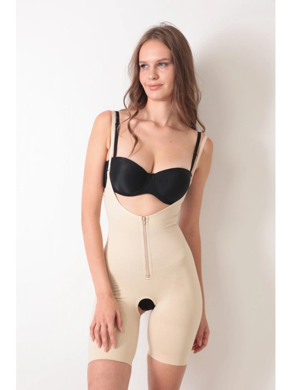 Ten İp Askılı Ağ Kısmı Açık Fermuarlı Tam Boy Kadın Korse