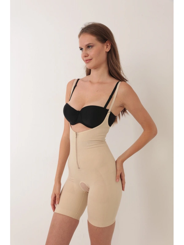 Ten İp Askılı Ağ Kısmı Açık Fermuarlı Tam Boy Kadın Korse