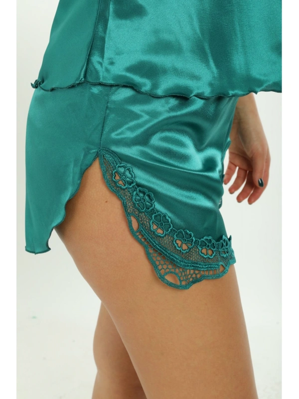 Yeşil Saten Babydoll Şortlu Takım - 258