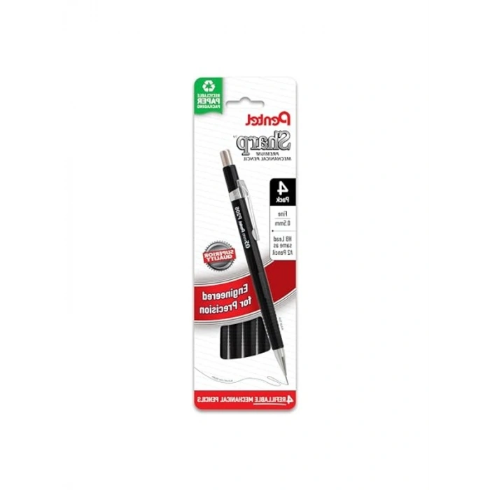 0.5 mm İnce Çizgi Mekanik Kurşun Kalem, Siyah Namlu, 4lü Set