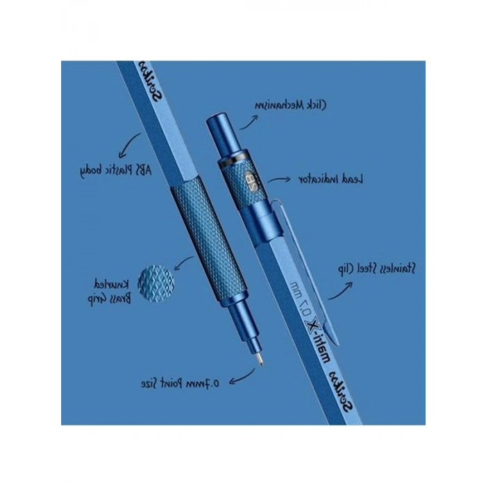 0.7 mm Metalik Mavi Versatil Kalem, Şeffaf Ambalaj ile