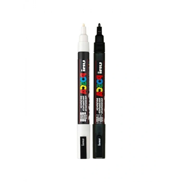 0.9-1.3 mm Keçe Uçlu Markör Kalem Seti, 2 Adet Siyah/Beyaz
