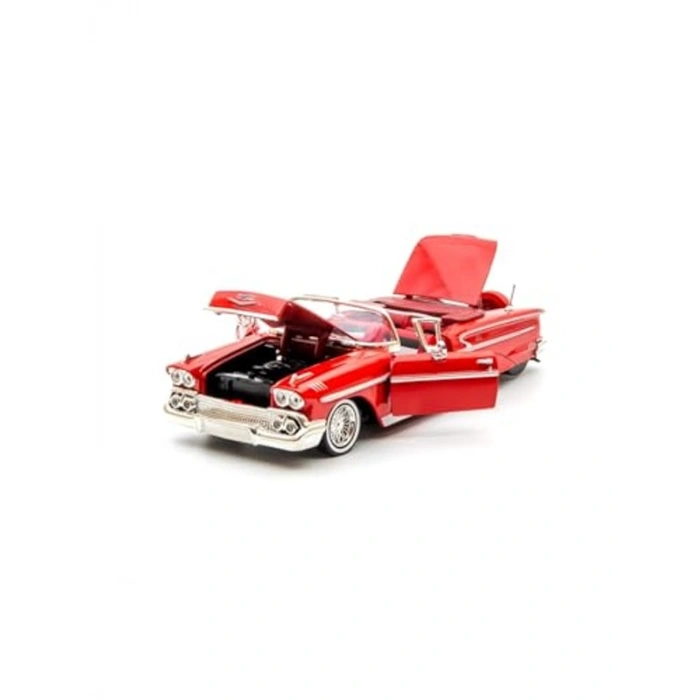 1:24 Ölçekli Kırmızı 1958 Chevy Impala Metal Model Araba