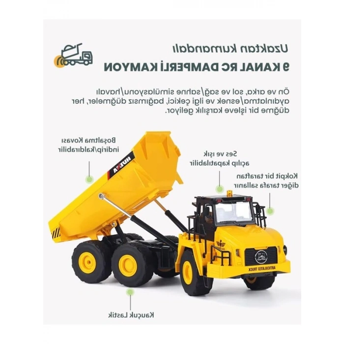 1/24 Ölçekli Uzaktan Kumandalı Damperli Kamyon, 11CH Fonksiyonlu Model