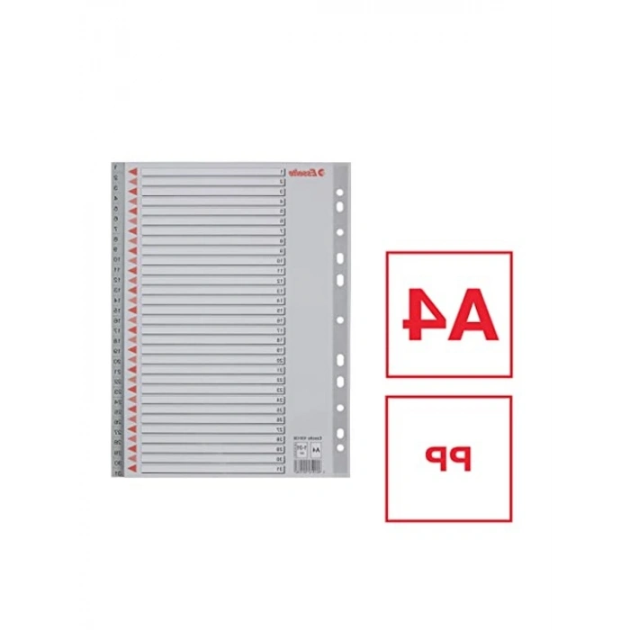 1-31 Rakamlı Separatör, A4, Gri, 100108