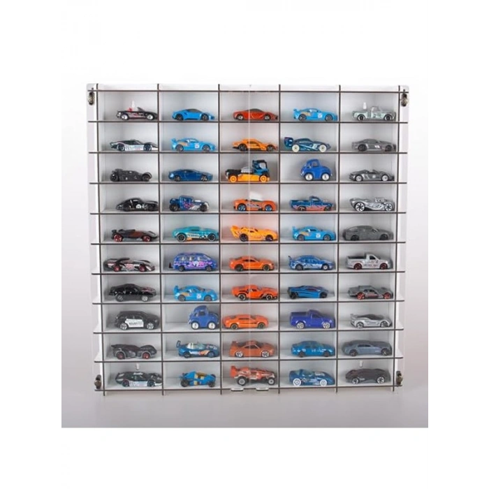 1/64 Ölçek Hotwheels Uyumlu Metal Araç Rafı, 50 Araç Kapasitesi