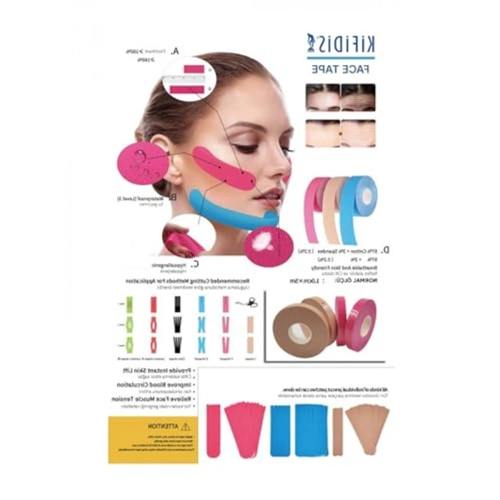 1 cm x 5 m ölçülerinde ikili paket yüz germe bandı