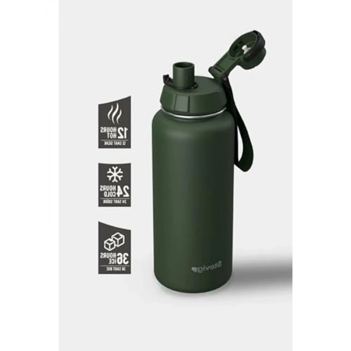 1 Hand Leak-Proof Sızdırmaz Çelik Termos 1000 Ml Green ST-215
