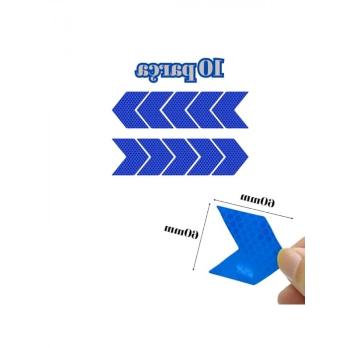 10 Adet Chevron Şekilli Yansıtıcı Sticker Seti, Tüm Araçlar İçin (Mavi)