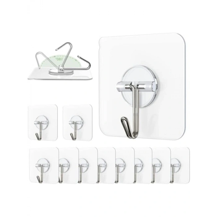 10 Adet Güçlü Yapışkanlı Şeffaf Duvar Askısı