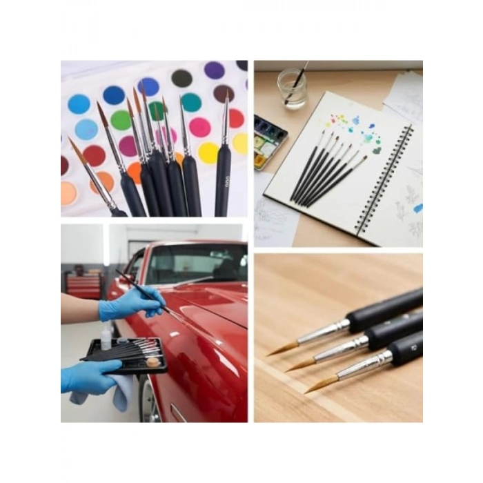 10 Adet Hobi ve Araba Rötüş Fırça Seti - İnce Detay Boyama