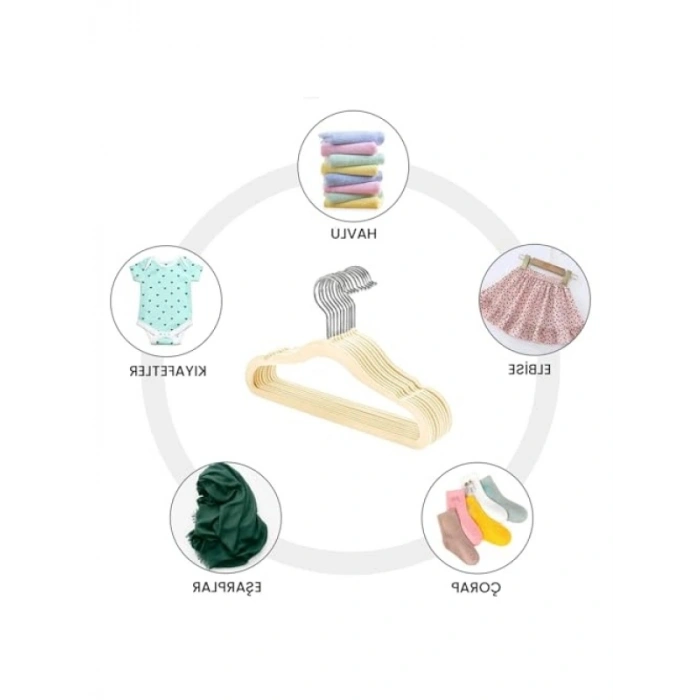 10 Adet Kadife Kaymaz Çocuk Askısı Seti