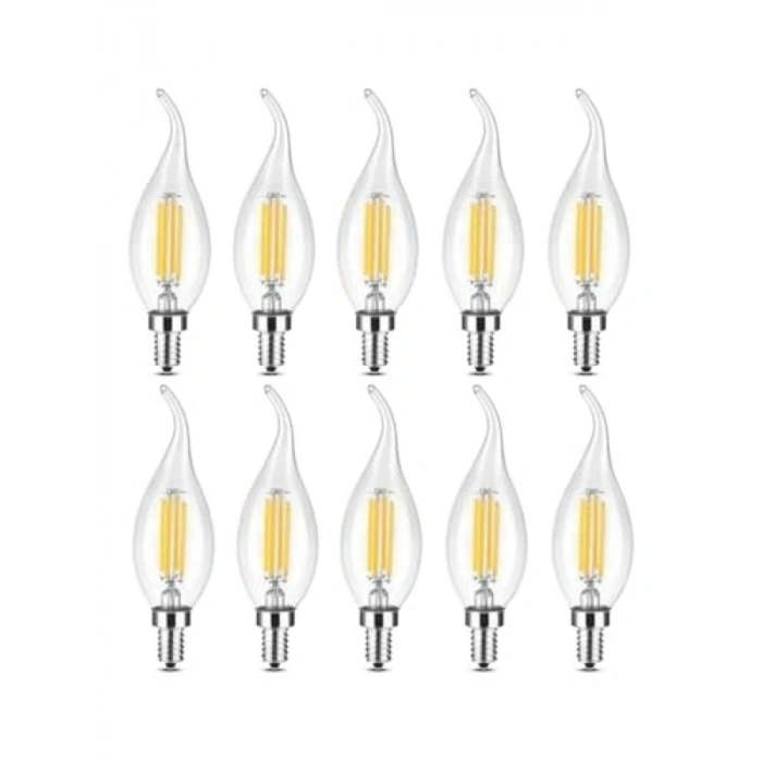 10 Adet Kıvrık Buji Ampul, 4W Şeffaf Filament