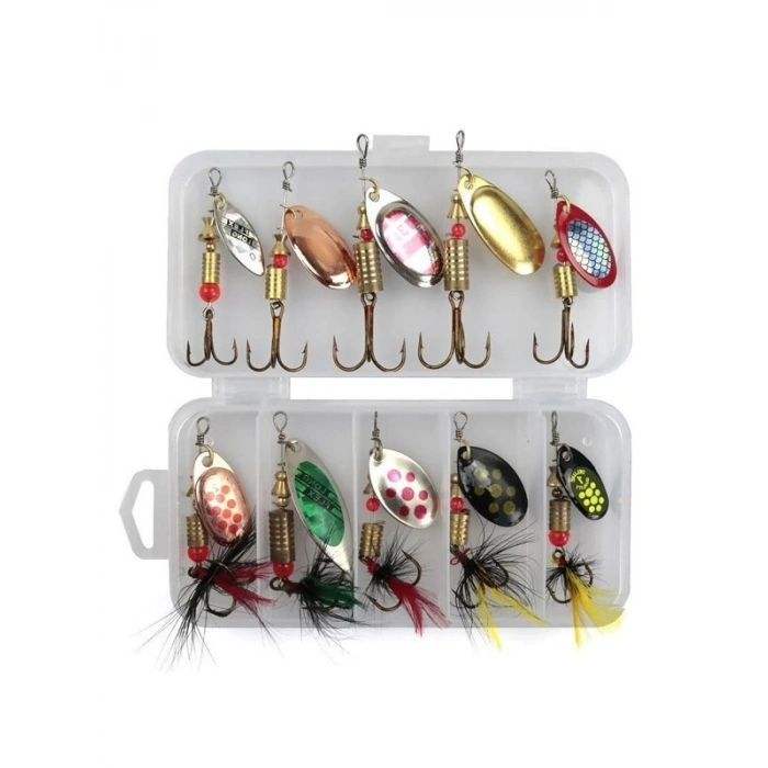 10 Adet Kutulu Spinner Bait Yem Seti, Döner Tip Zoka