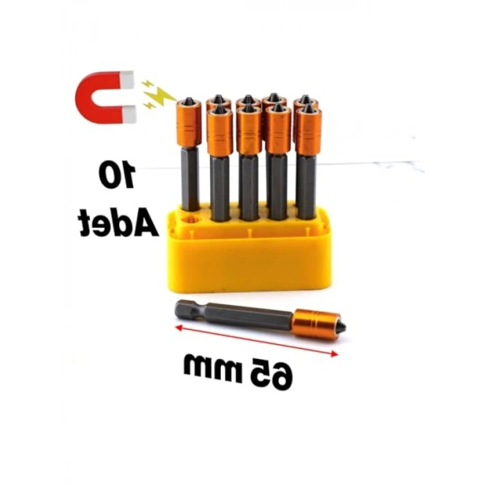 10 Adet Mıknatıslı Bits Uç - PZ2 65 mm Vida Tutucu