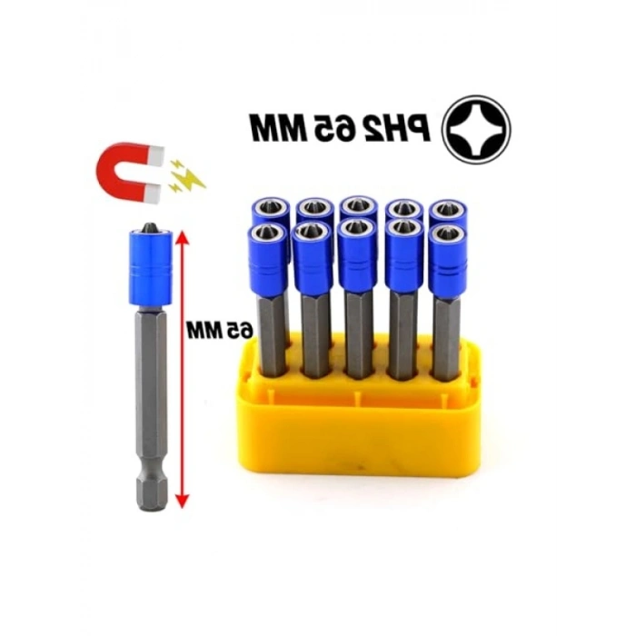 10 Adet Mıknatıslı Bits Uç Seti, PH2, 65 mm, Renkli
