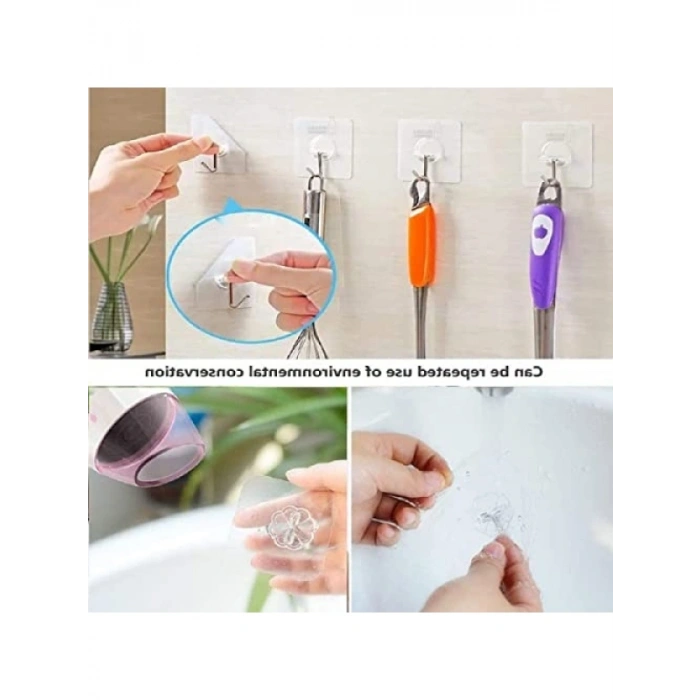 10 Adet Şeffaf İz Bırakmayan Güçlü Yapışkanlı Duvar Askısı